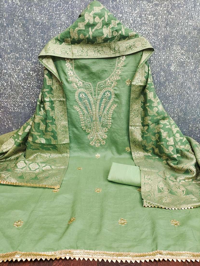 women solid wiith work embroidered unstitched suit set - 22086682 -  Standard Image - 2