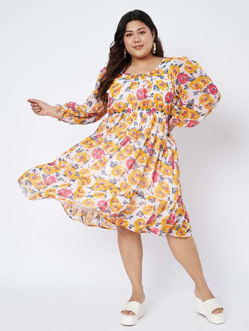 women plus size floral print tiered dress
