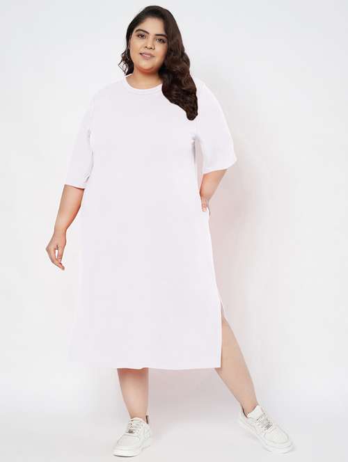 women plus size solid short sleeve t-shirt dress - 22086724 - Standard Image - 0