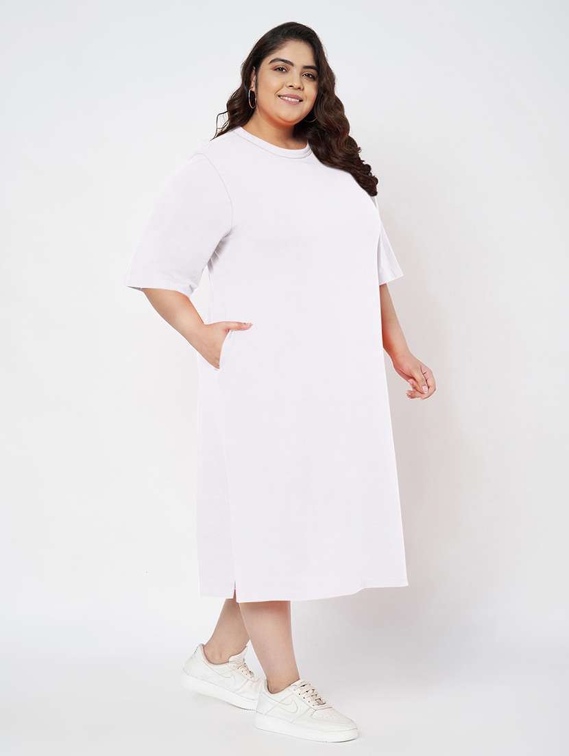 women plus size solid short sleeve t-shirt dress - 22086724 - Standard Image - 2