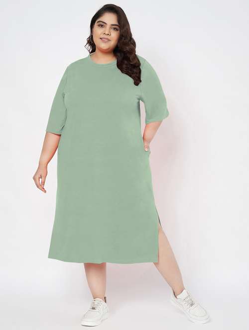 women plus size solid short sleeve t-shirt dress - 22086725 - Standard Image - 0