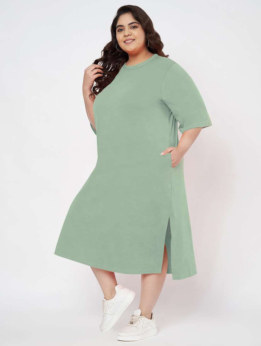 women plus size solid short sleeve t-shirt dress - 22086725 - Standard Image - 2