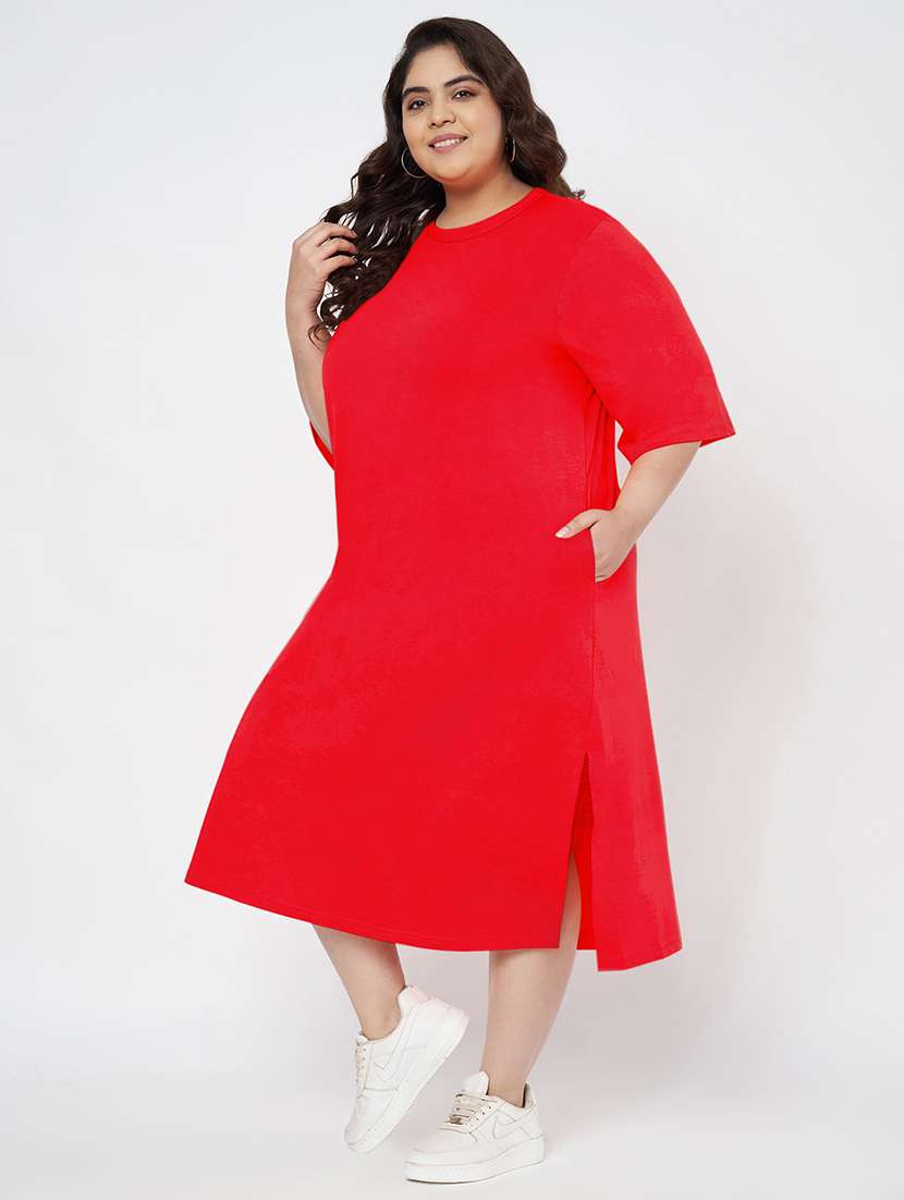 women plus size solid short sleeve t-shirt dress - 22086726 - Standard Image - 2