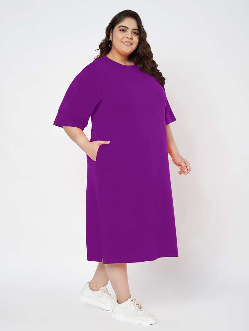women plus size solid short sleeve t-shirt dress - 22086727 - Standard Image - 2