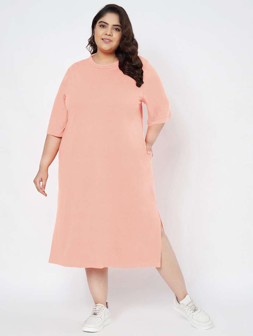 women plus size solid short sleeve t-shirt dress