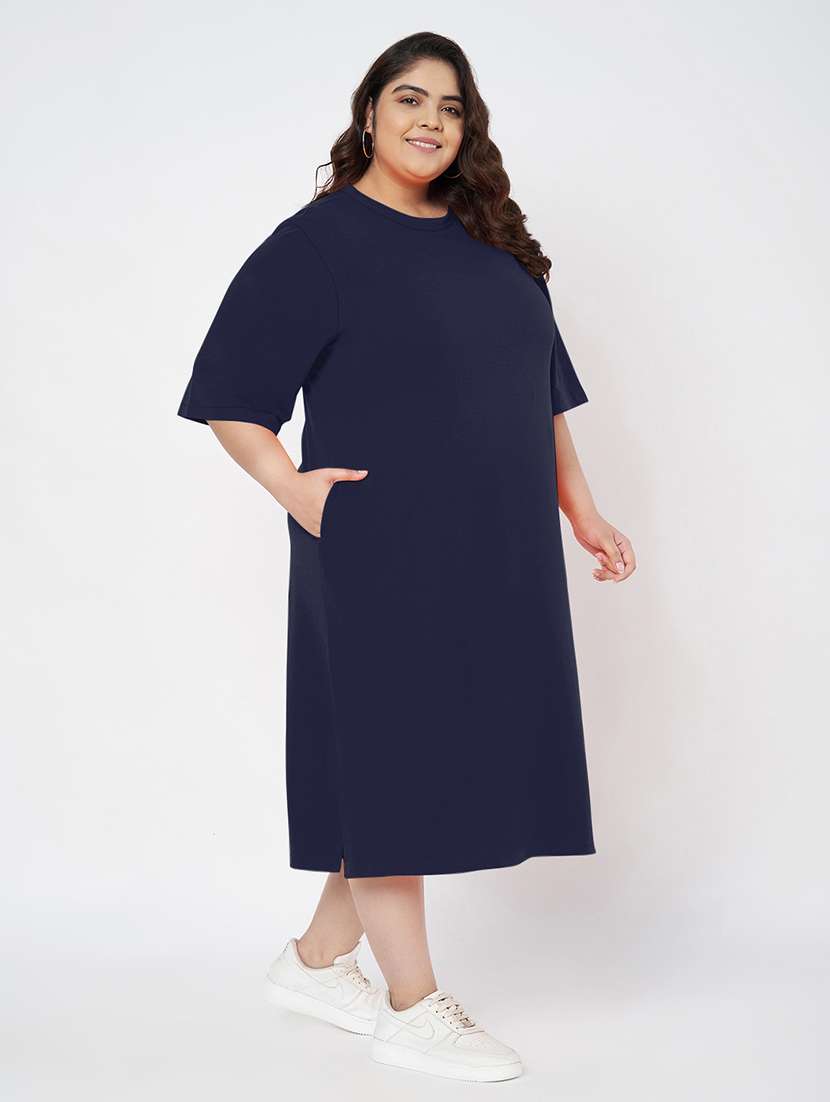 women plus size solid short sleeve t-shirt dress - 22086731 - Standard Image - 2
