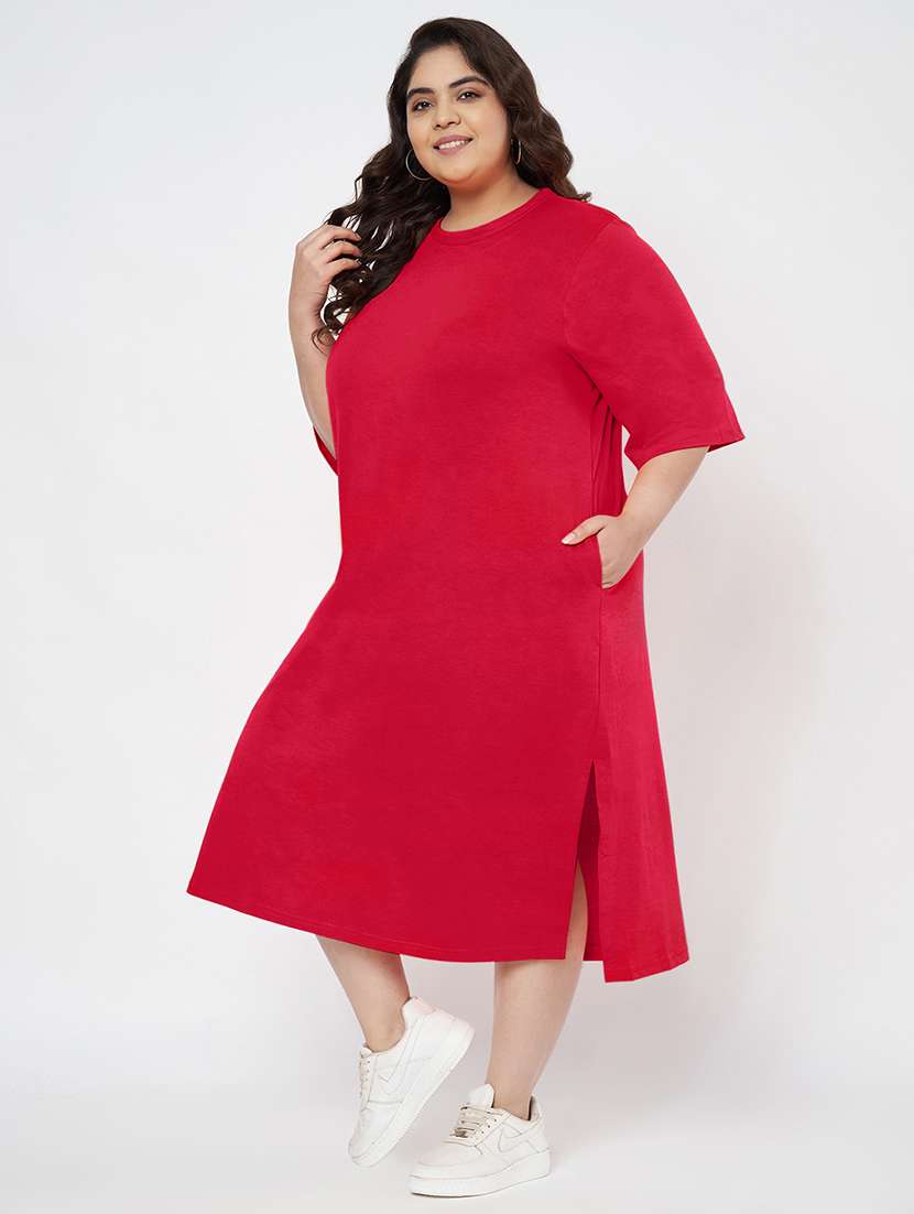 women plus size solid short sleeve t-shirt dress - 22086732 -  Standard Image - 2