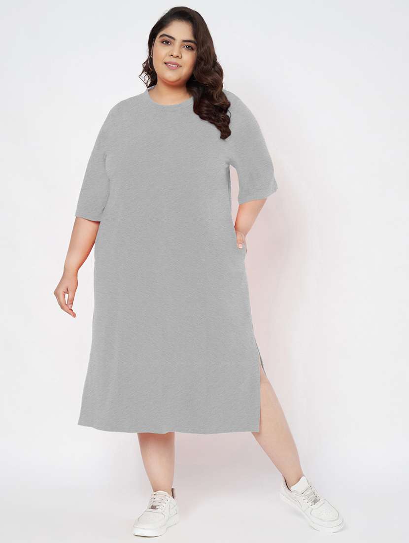 women plus size solid short sleeve t-shirt dress