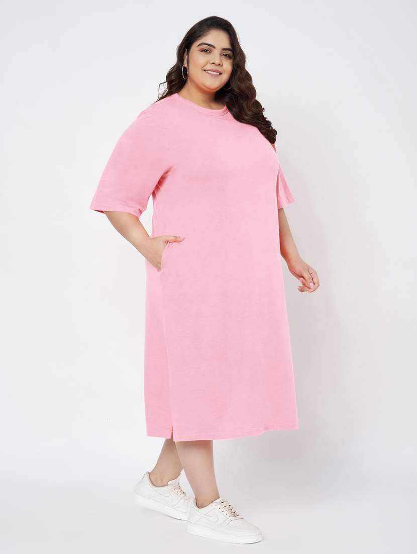 women plus size solid short sleeve t-shirt dress - 22086737 - Standard Image - 2