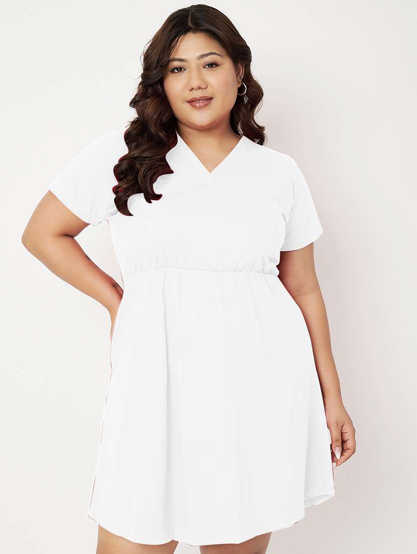 women plus size solid short a-line dress