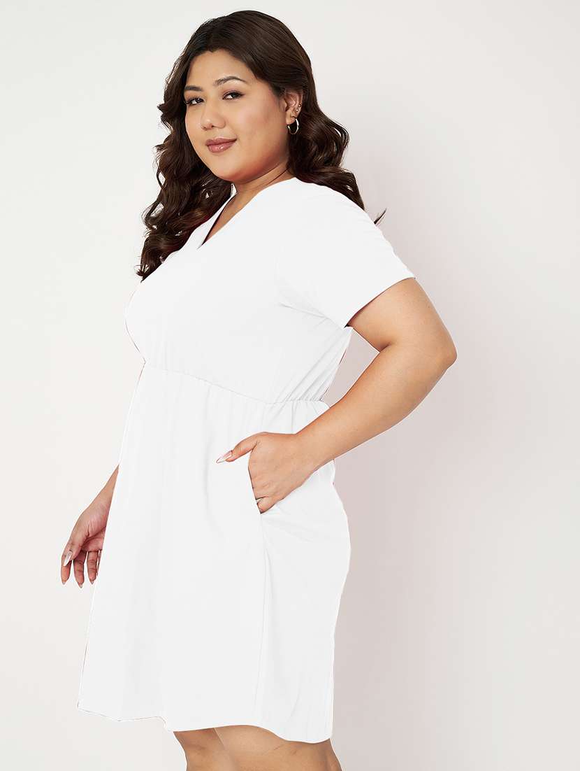 women plus size solid short a-line dress - 22086738 - Standard Image - 2