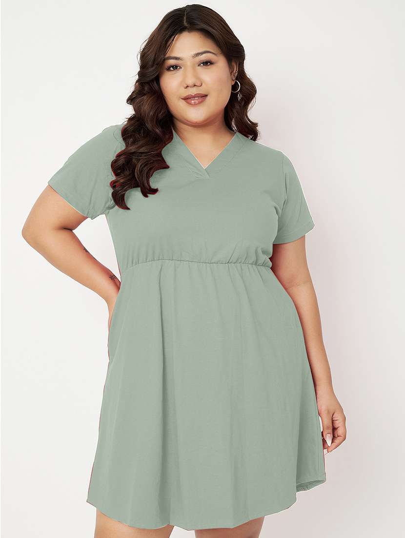 women plus size solid short a-line dress