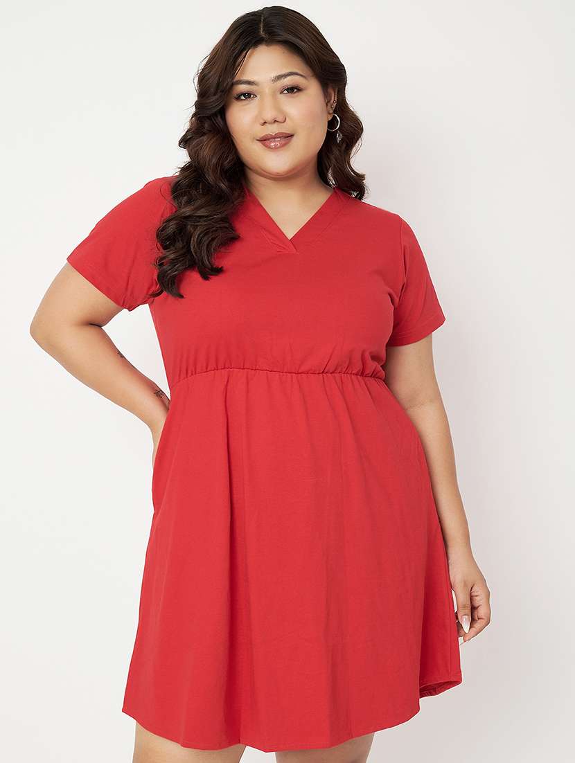 women plus size solid short a-line dress