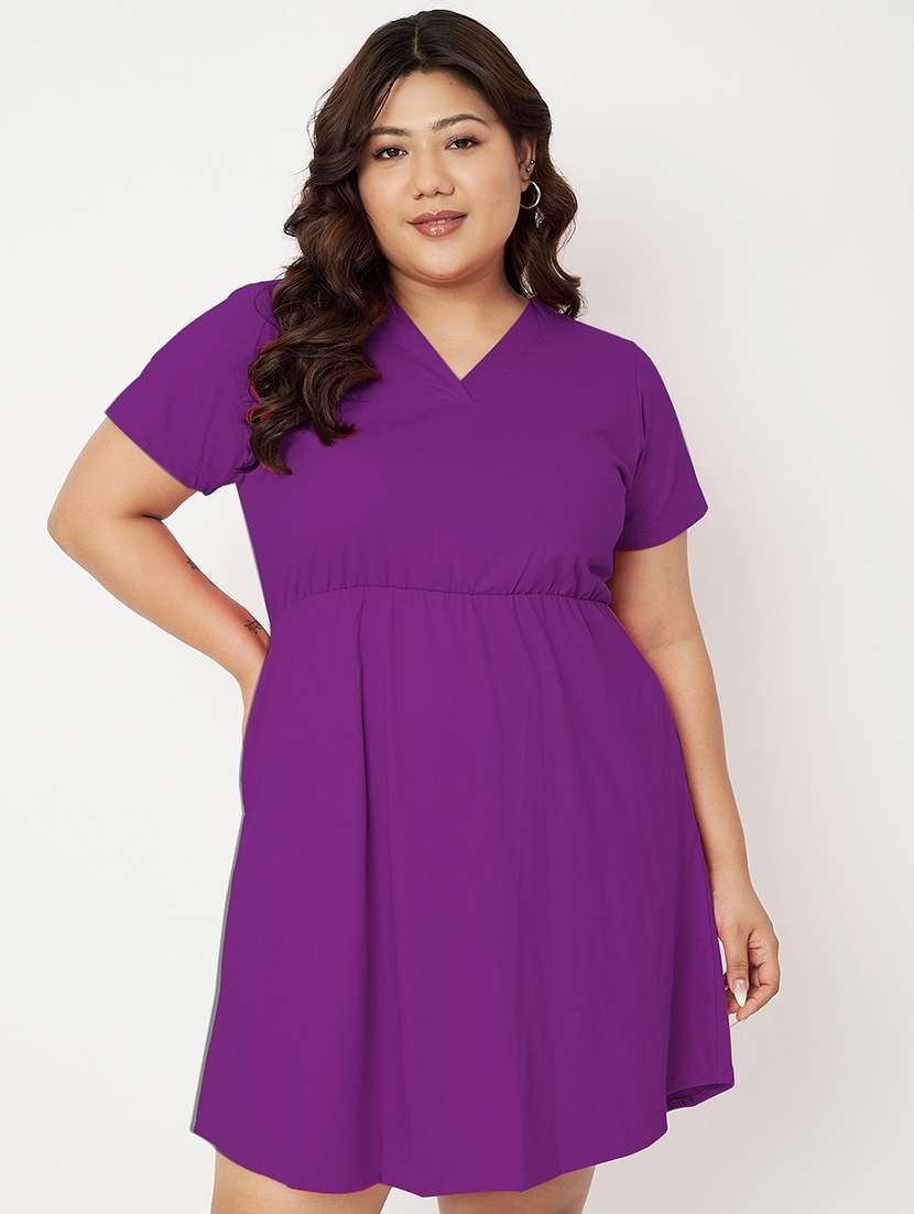 women plus size solid short a-line dress
