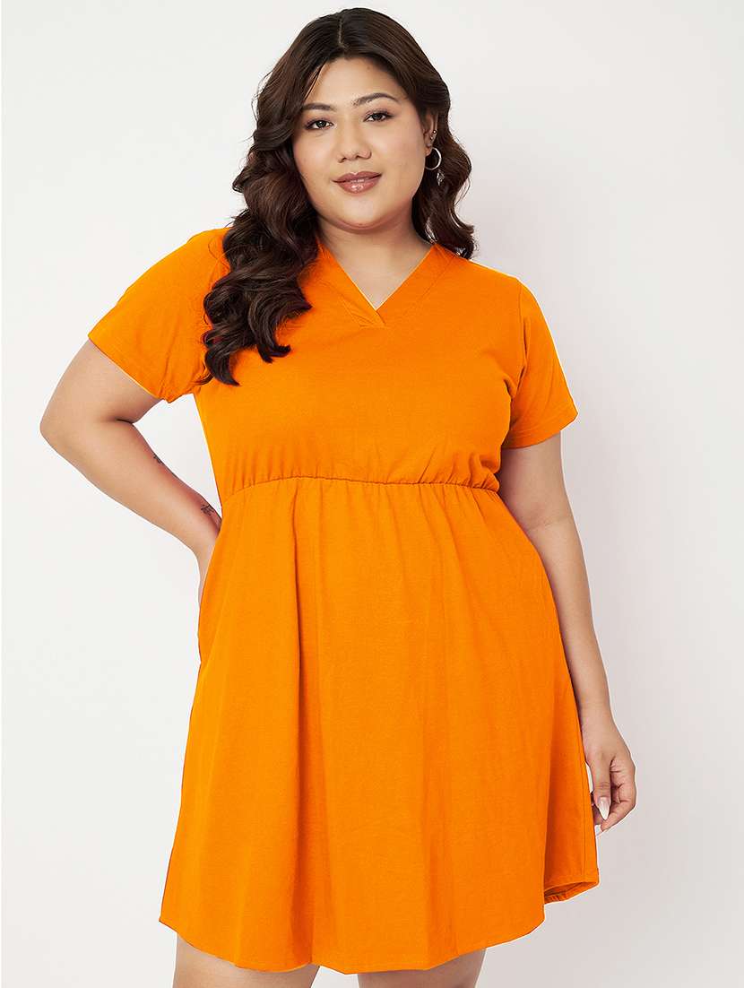 women plus size solid short a-line dress