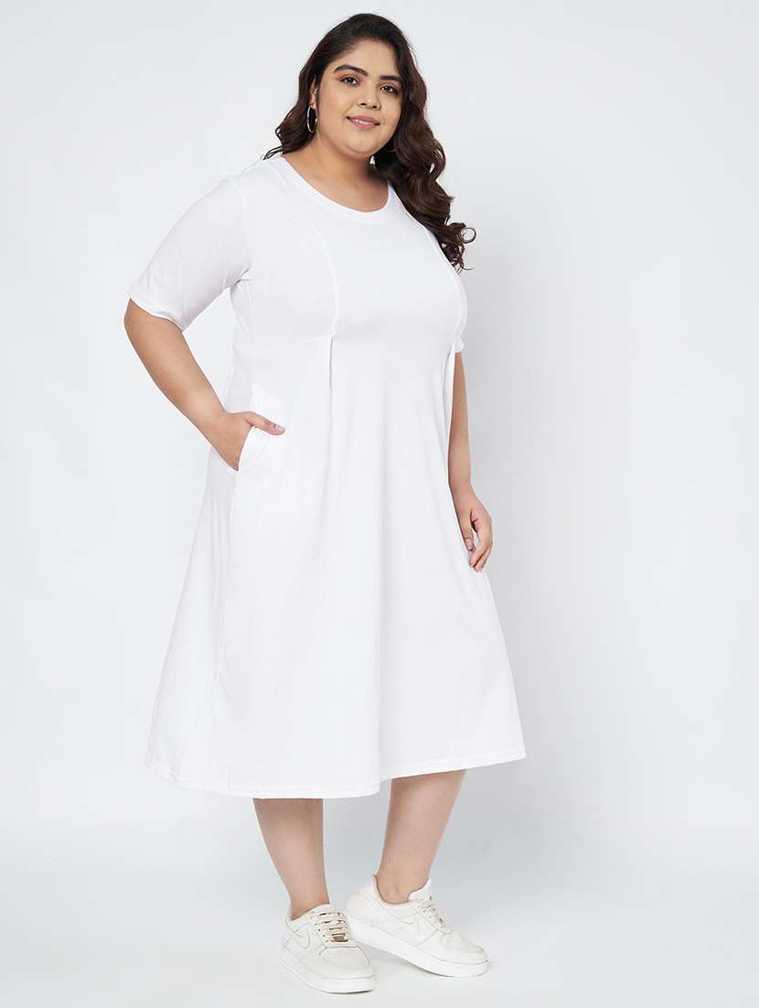women plus size solid short a-line dress - 22086751 - Standard Image - 2