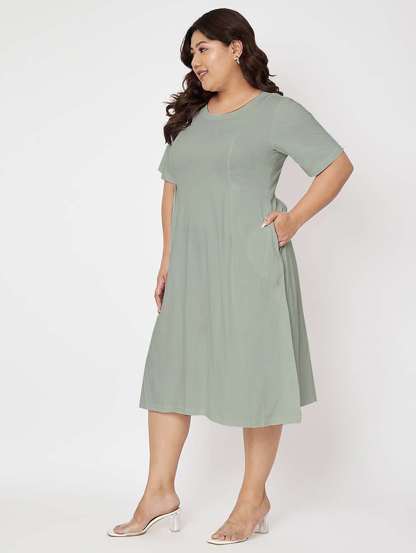 women plus size solid short a-line dress - 22086752 - Standard Image - 2