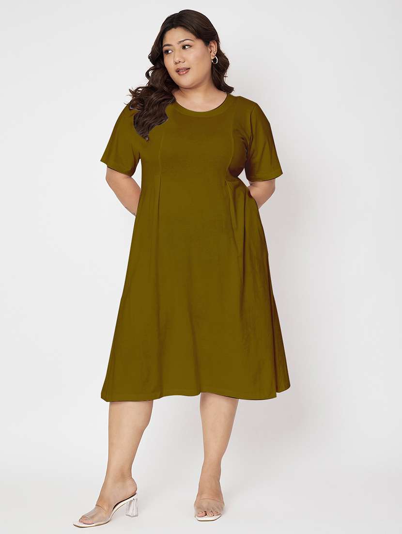 women plus size solid short sleeve a-line dress