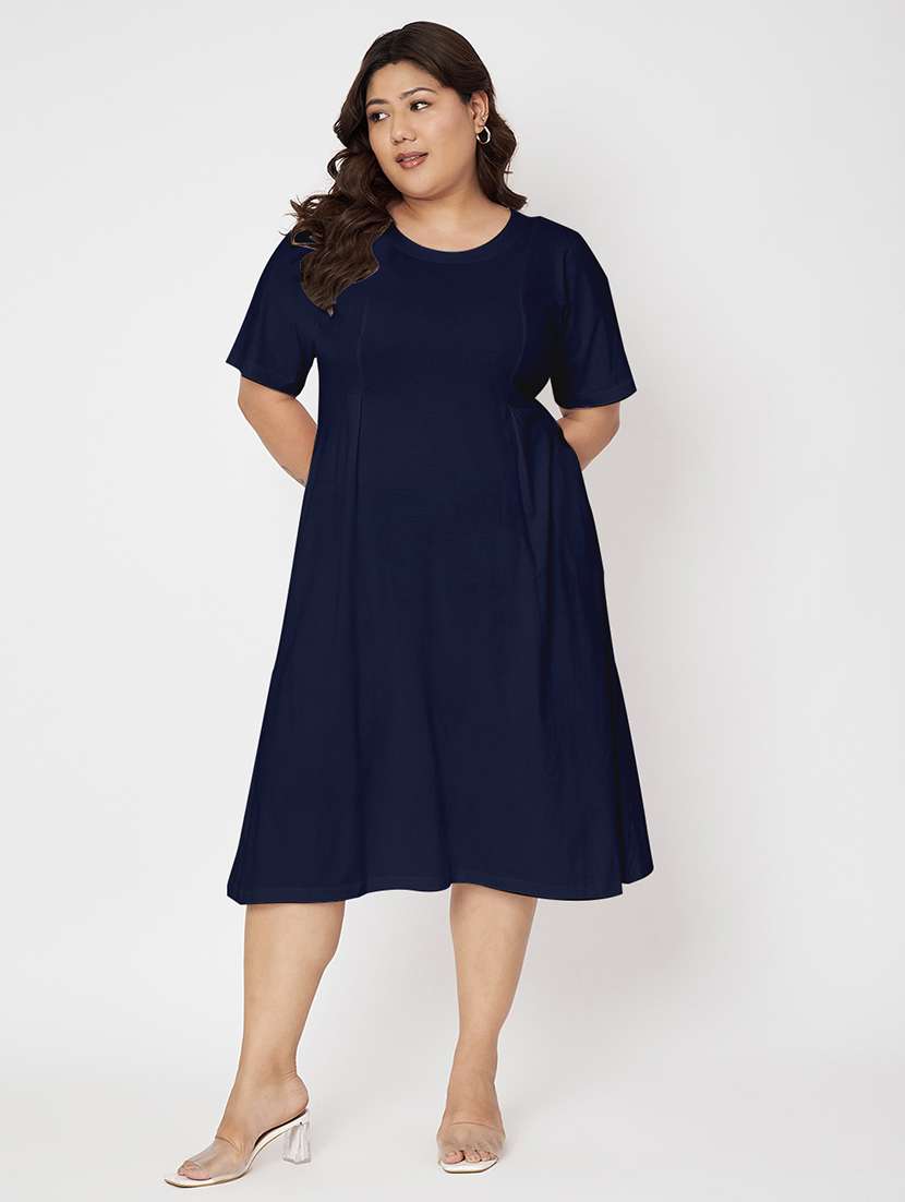 women plus size solid short sleeve a-line dress