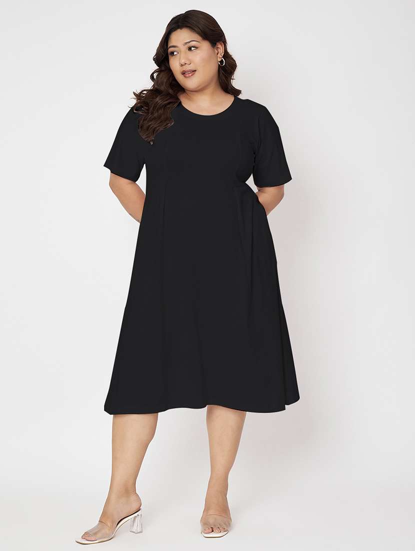 women plus size solid short sleeve a-line dress