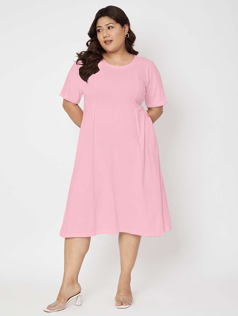 women plus size solid short sleeve a-line dress