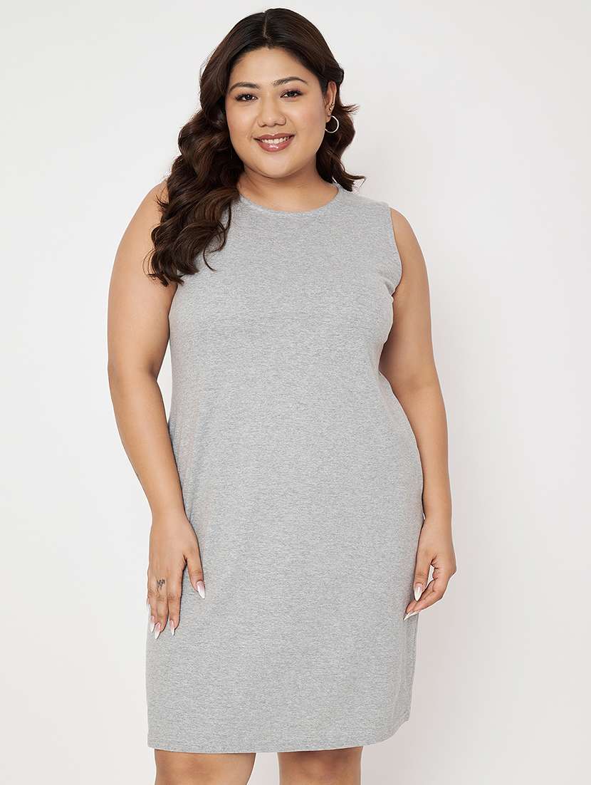 women plus size solid sleeveless a-line dress