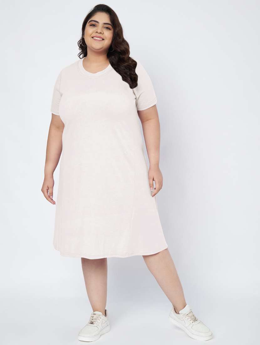 women plus size solid short sleeve a-line dress
