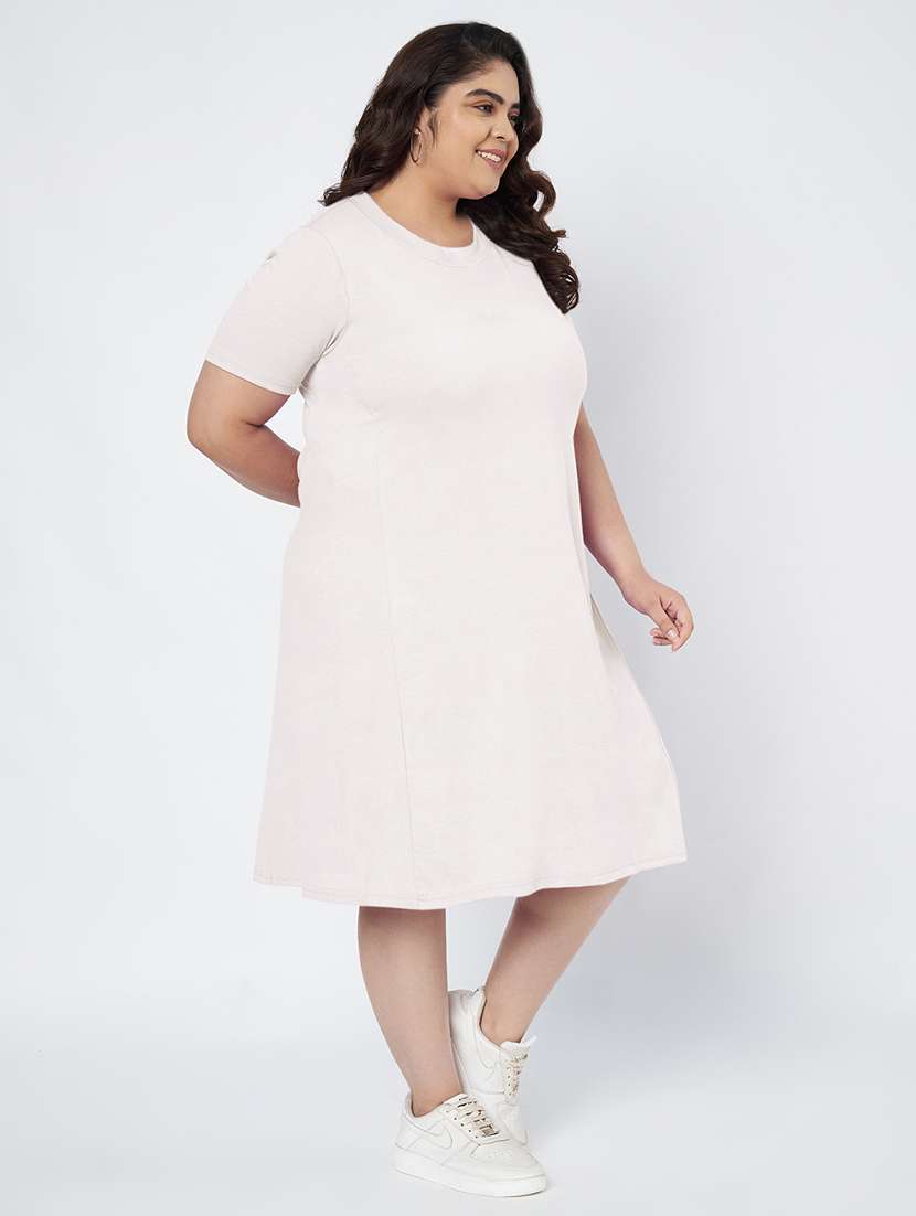 women plus size solid short sleeve a-line dress - 22086767 - Standard Image - 2