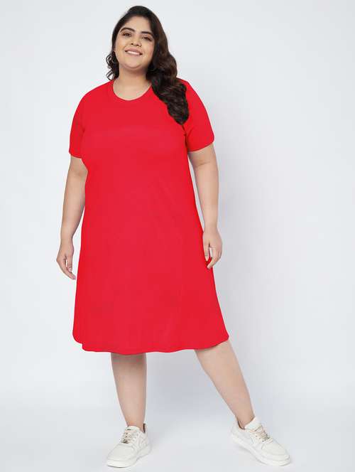 women plus size solid short sleeve a-line dress - 22086769 - Standard Image - 0