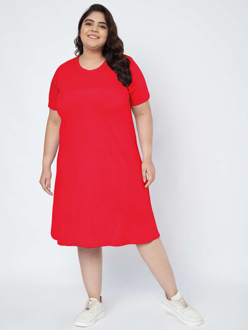 women plus size solid short sleeve a-line dress - 22086769 - Zoom Image - 0