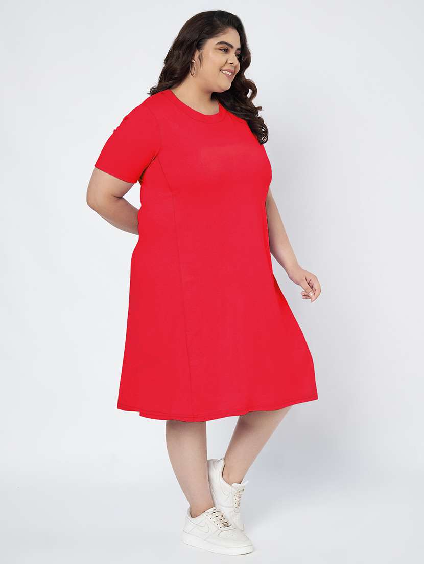 women plus size solid short sleeve a-line dress - 22086769 - Standard Image - 2