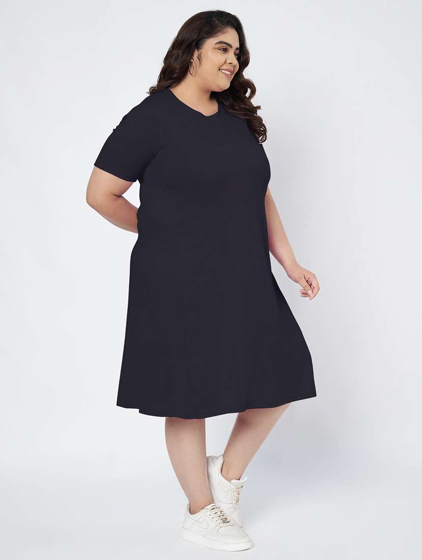 women plus size solid short sleeve a-line dress - 22086774 -  Standard Image - 2