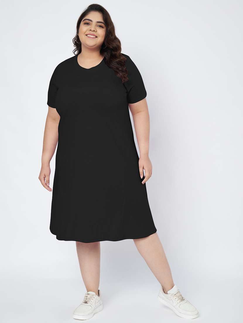 women plus size solid short sleeve a-line dress