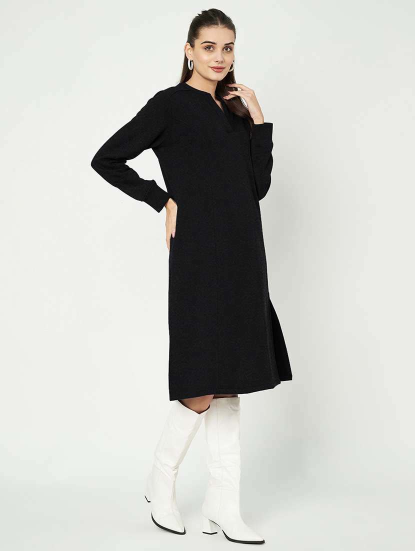 women solid long sleeve a-line dress - 22086786 -  Standard Image - 2