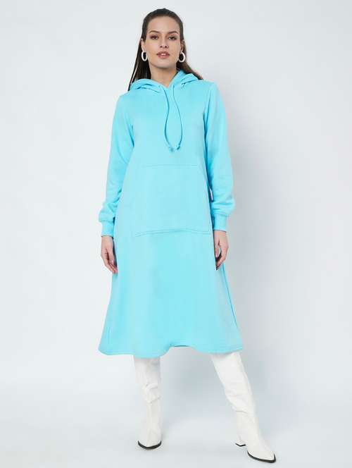 women solid long sleeve hooded a-line dress - 22086787 -  Standard Image - 0