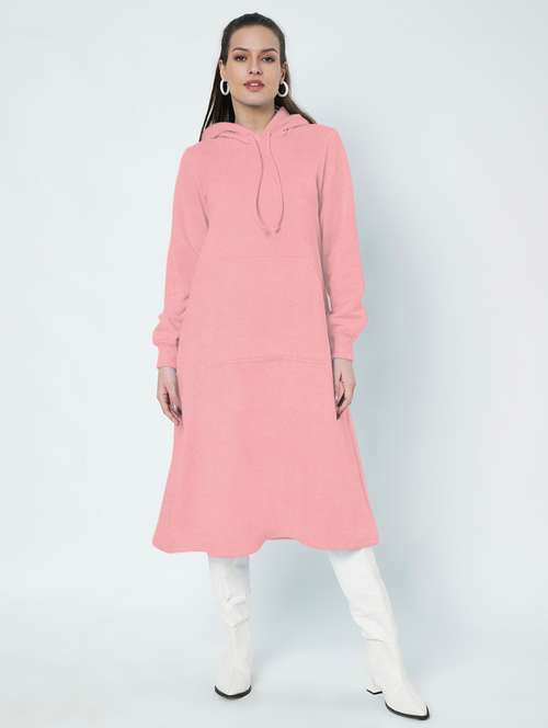 women solid long sleeve hooded a-line dress - 22086788 -  Standard Image - 0
