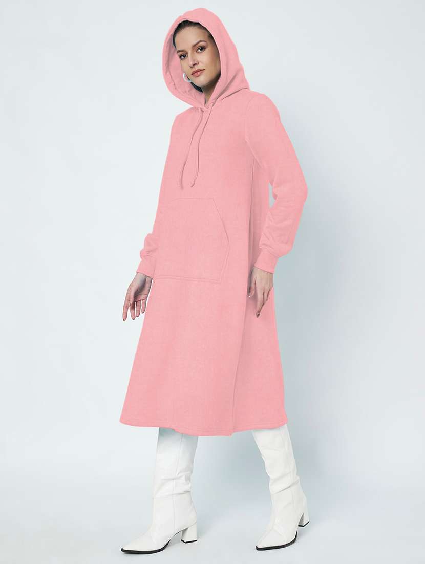 women solid long sleeve hooded a-line dress - 22086788 -  Standard Image - 2