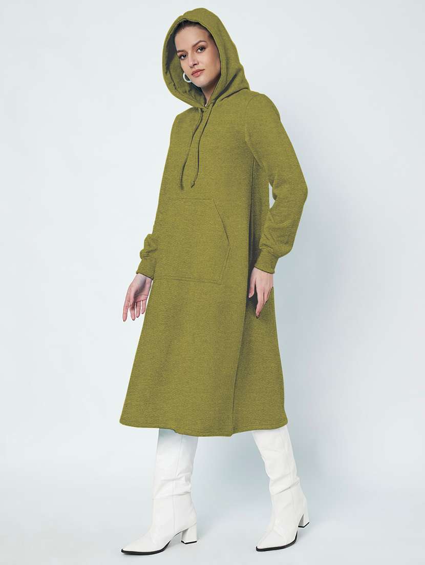 women solid long sleeve hooded a-line dress - 22086789 -  Standard Image - 2