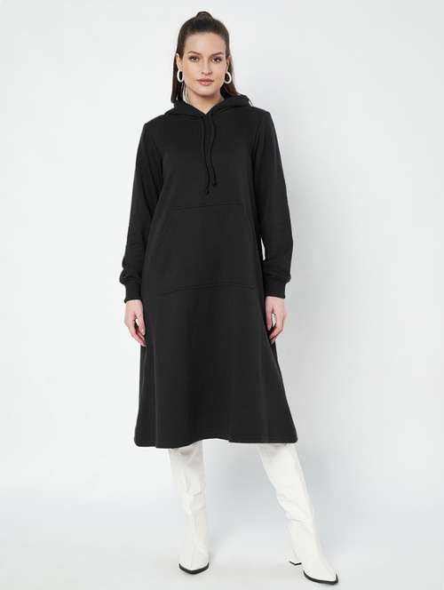 women solid long sleeve hooded a-line dress - 22086799 -  Standard Image - 0