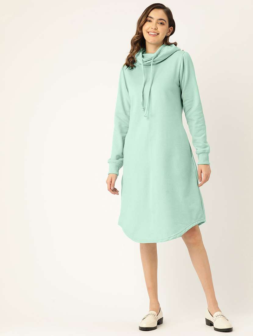 women solid long sleeve a-line dress