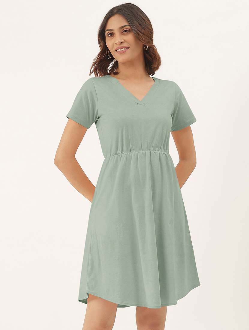 women solid short sleeve a-line dress