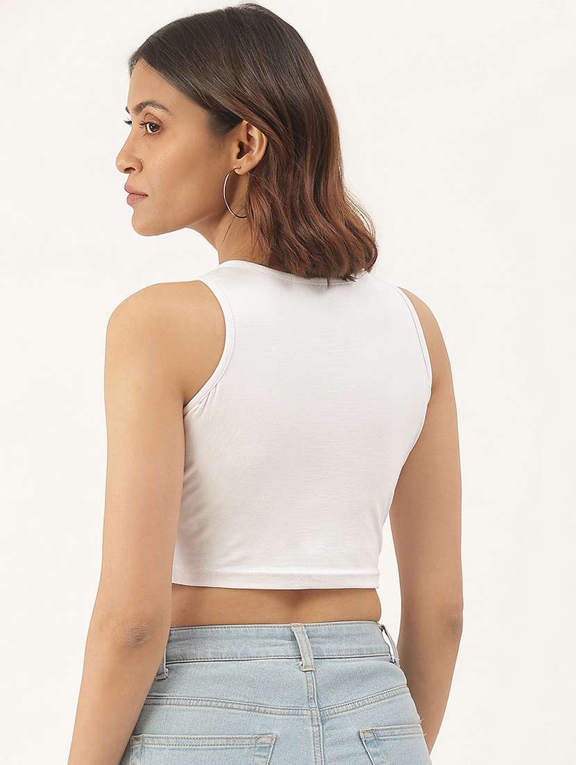 women white solid sleeveless tank top - 22086822 - Standard Image - 2