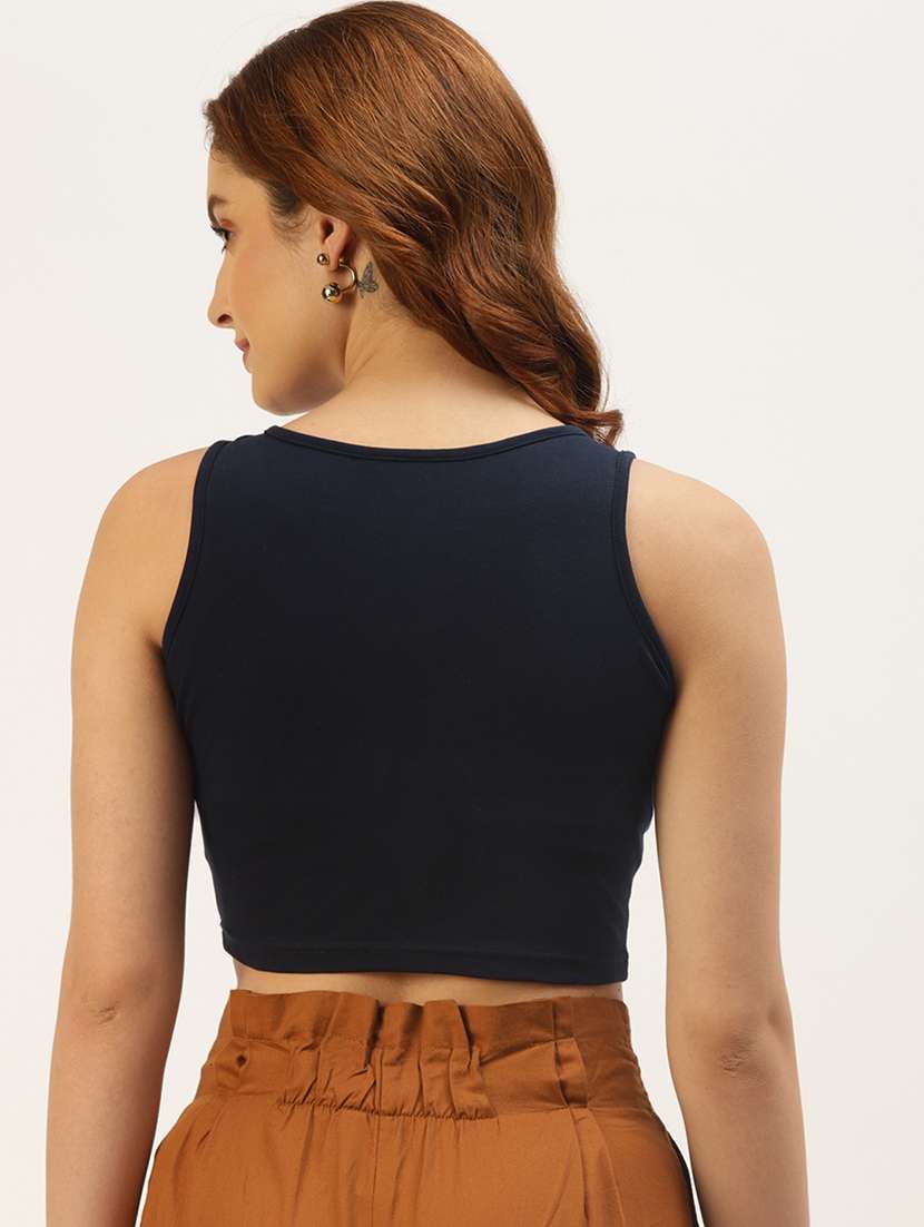 women solid sleeveless tank crop top - 22086825 -  Standard Image - 2