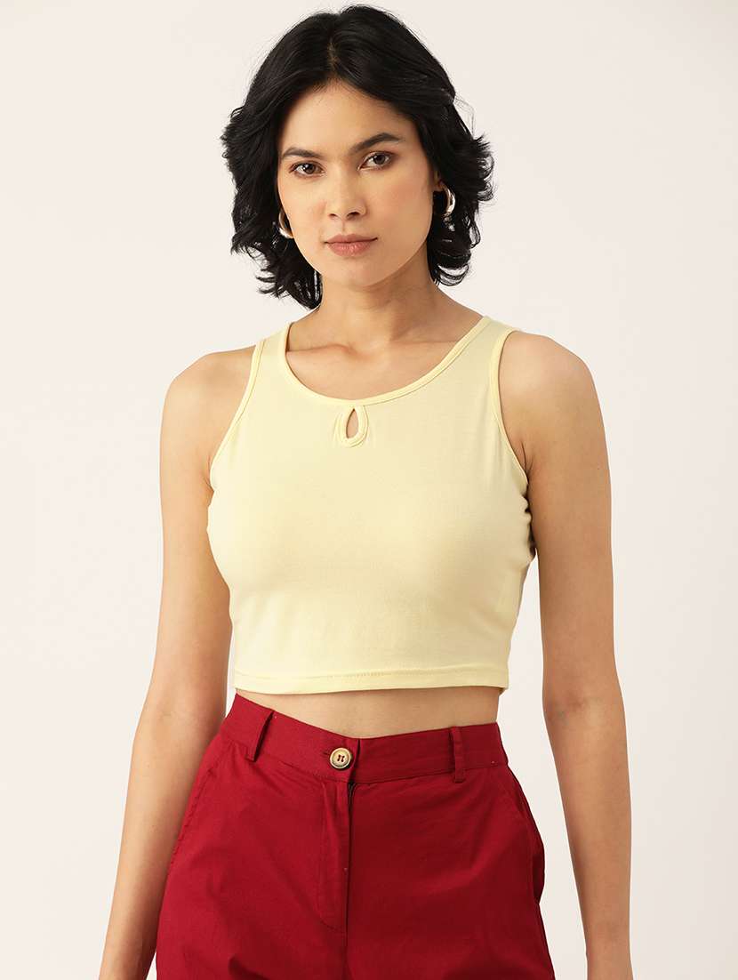 women solid sleeveless crop tank top