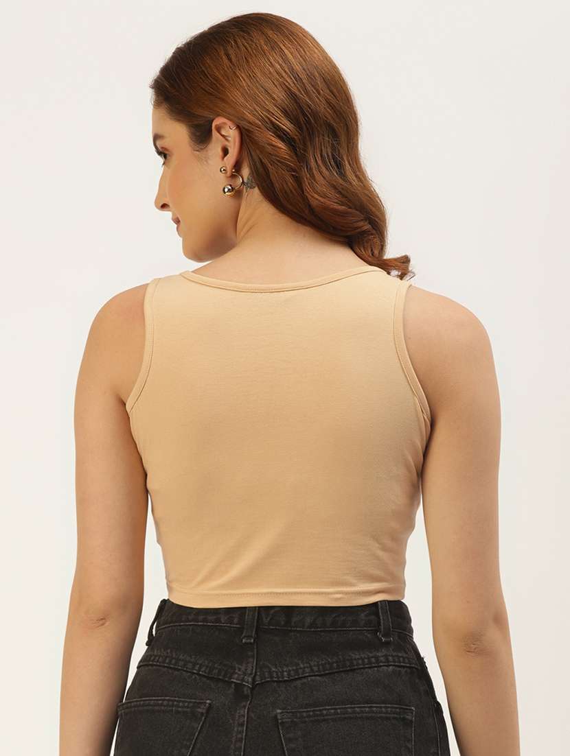 women solid sleeveless crop tank top - 22086830 -  Standard Image - 2