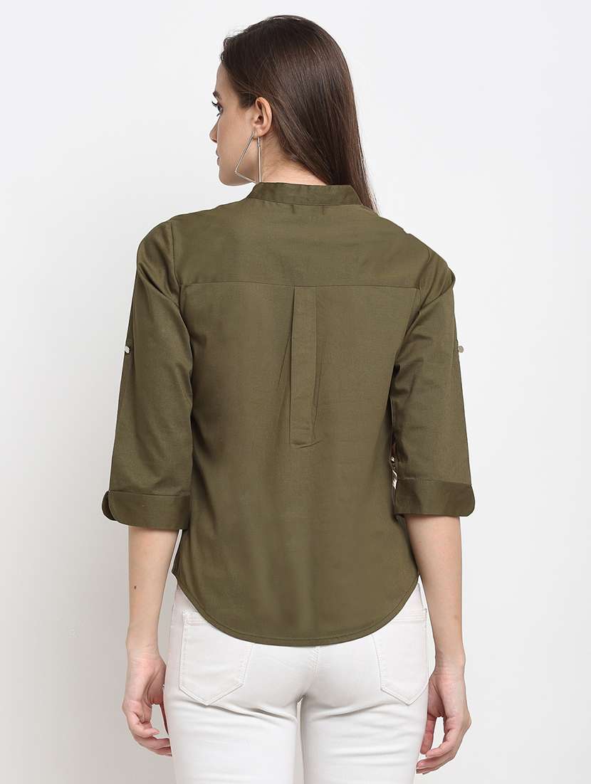 women solid roll-up sleeve regular top - 22086841 -  Standard Image - 2