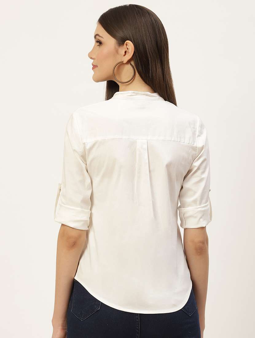 women solid roll-up sleeve regular top - 22086842 -  Standard Image - 2