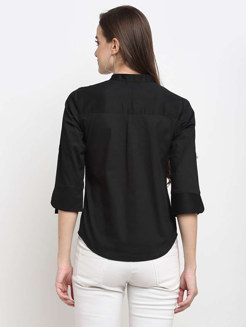 women solid roll-up sleeve regular top - 22086846 -  Standard Image - 2