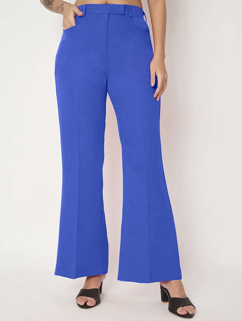women solid high rise bootcut trouser
