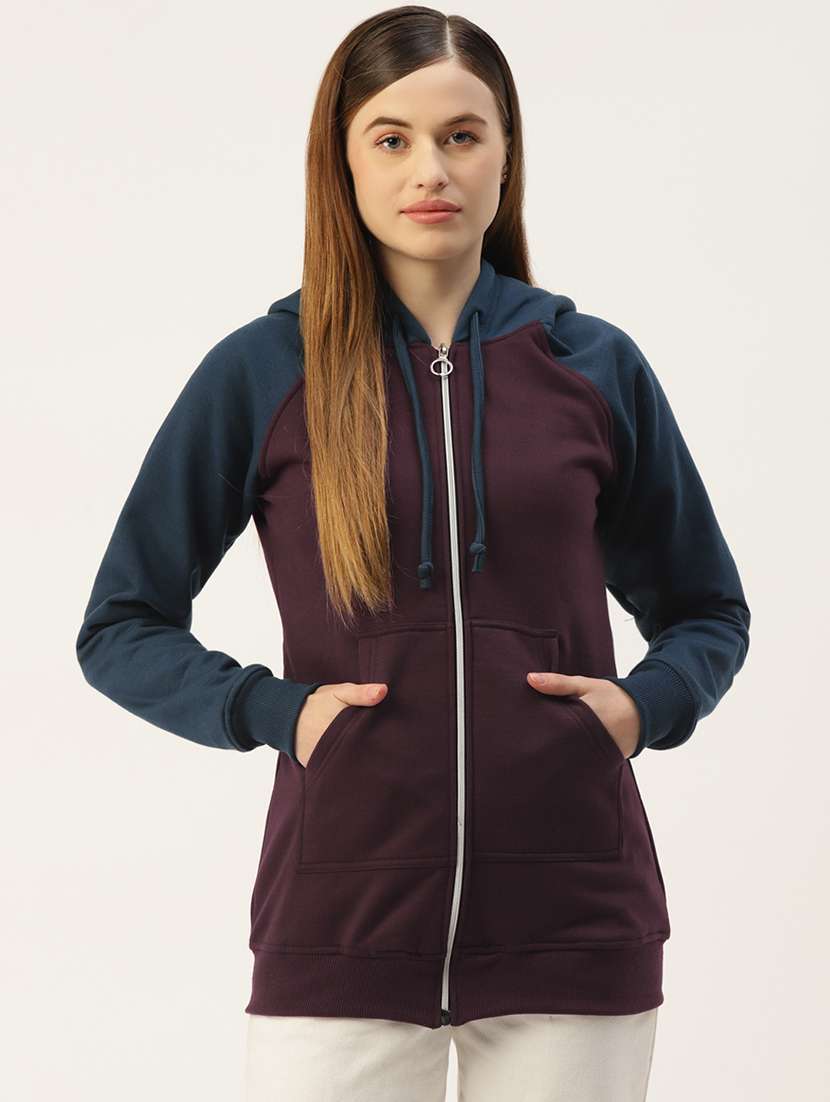 women color blocked long sleeve hooded sweatshirt
